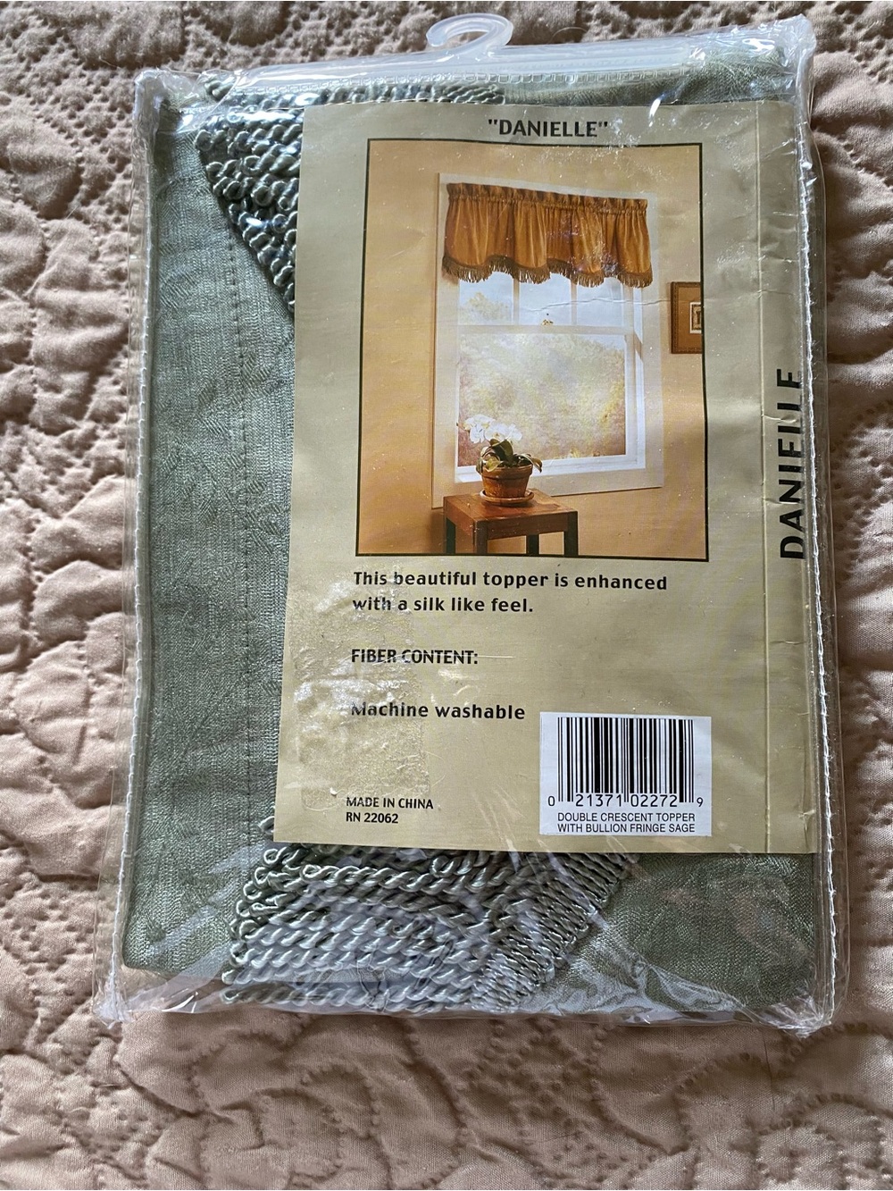 Danielle Sage Green Window Topper with Bullion Fringe